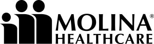 Molina Healthcare logo featuring three stylized teal human figures of varying sizes standing side by side on the left. To the right, the words MOLINA HEALTHCARE appear in large dark gray uppercase letters, with a registered trademark symbol following the word MOLINA. The logo is displayed on a light gray background.